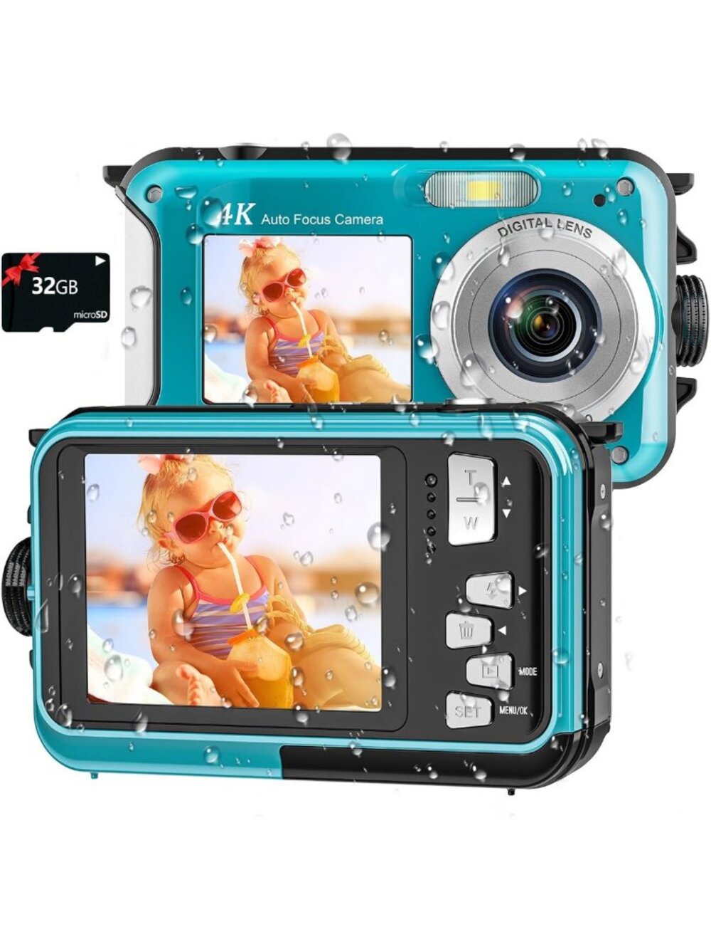 4K Waterproof Underwater Camera, 16FT Depth, 64MP Dual-Screen for Adventure